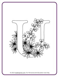 Floral Design Letter U Coloring Page