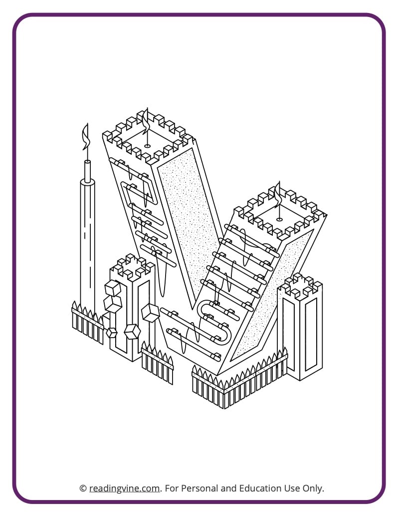 Architecture Style Letter V Coloring Sheet for Preschool - learning letters