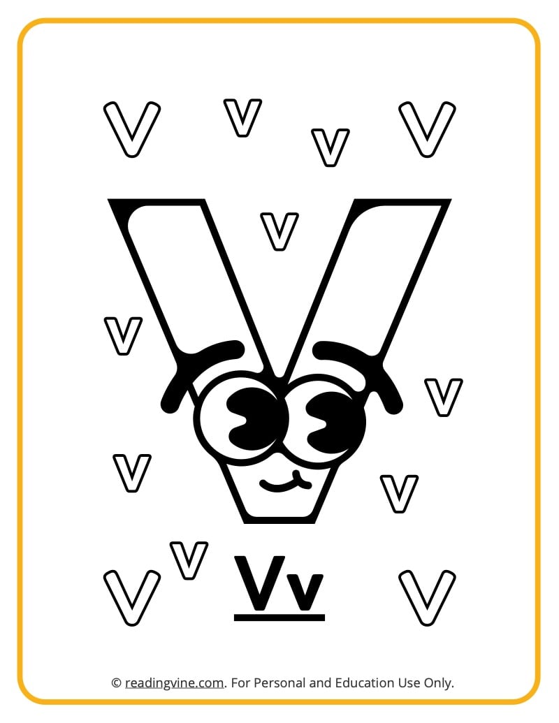 Googly Eyes Printable Letter V Coloring sheet