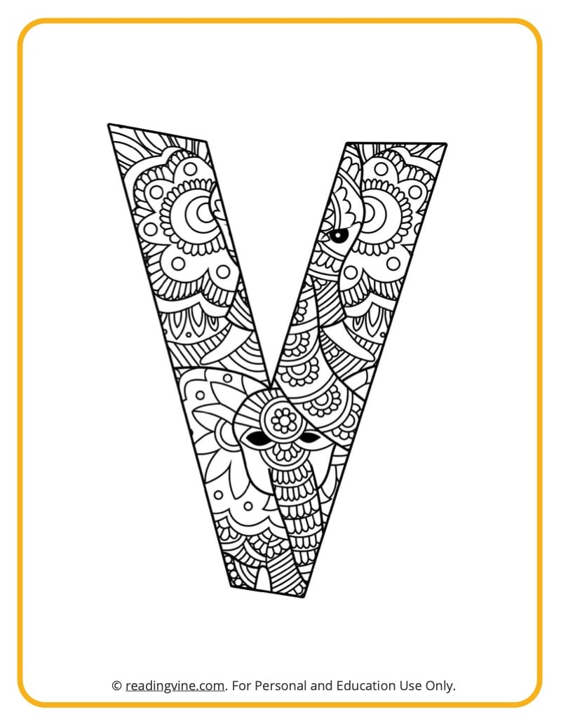 Learning the Letter V with a fun drawing sheet with lined patterns