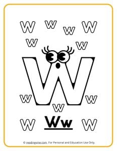 Googly Eyes Printable Letter W Coloring sheet