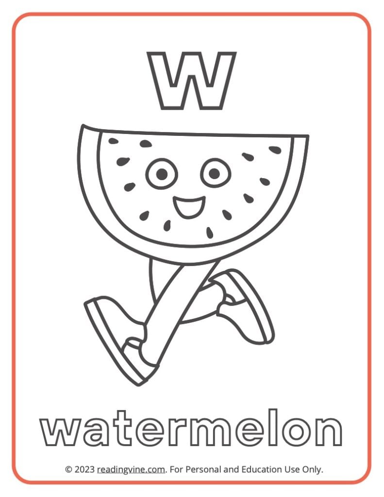 Lowercase ABC Letter W oloring Page