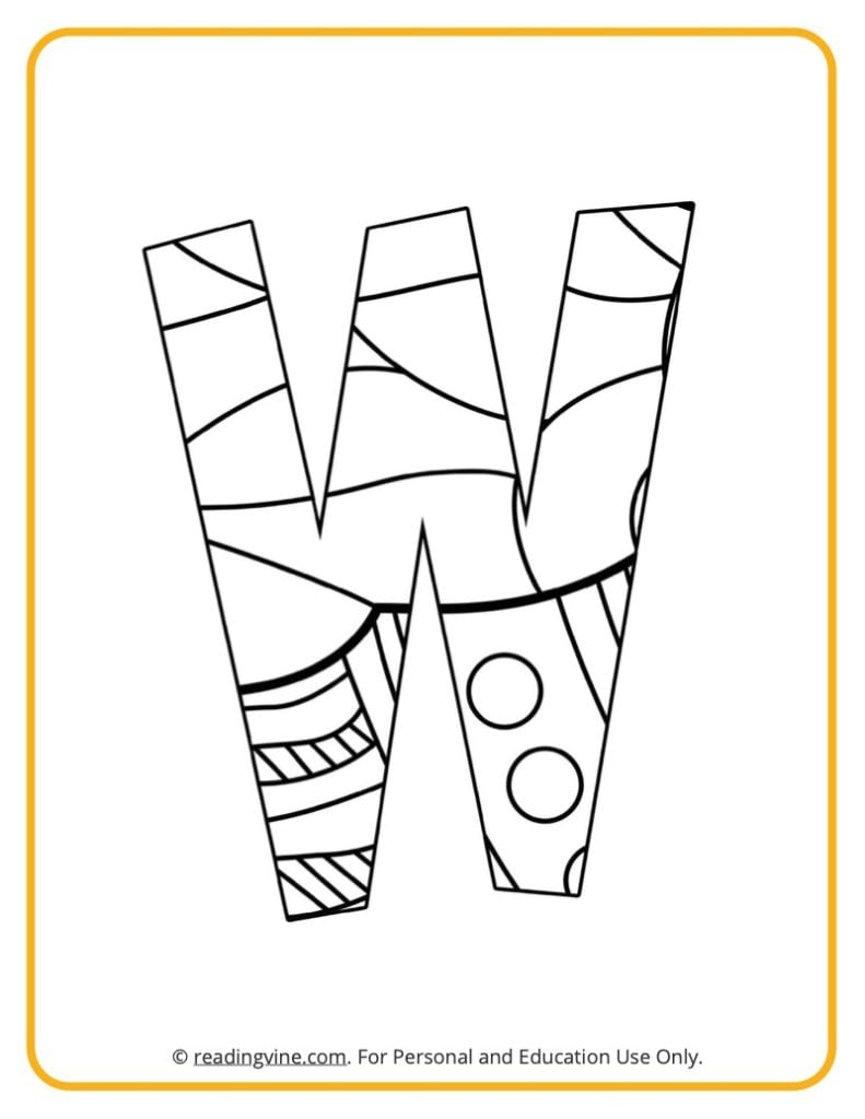 Letter W Coloring Page - Patterned Letter
