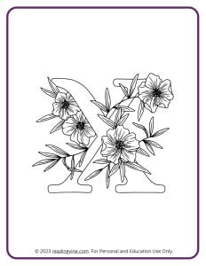 Floral Design Letter X Coloring Page