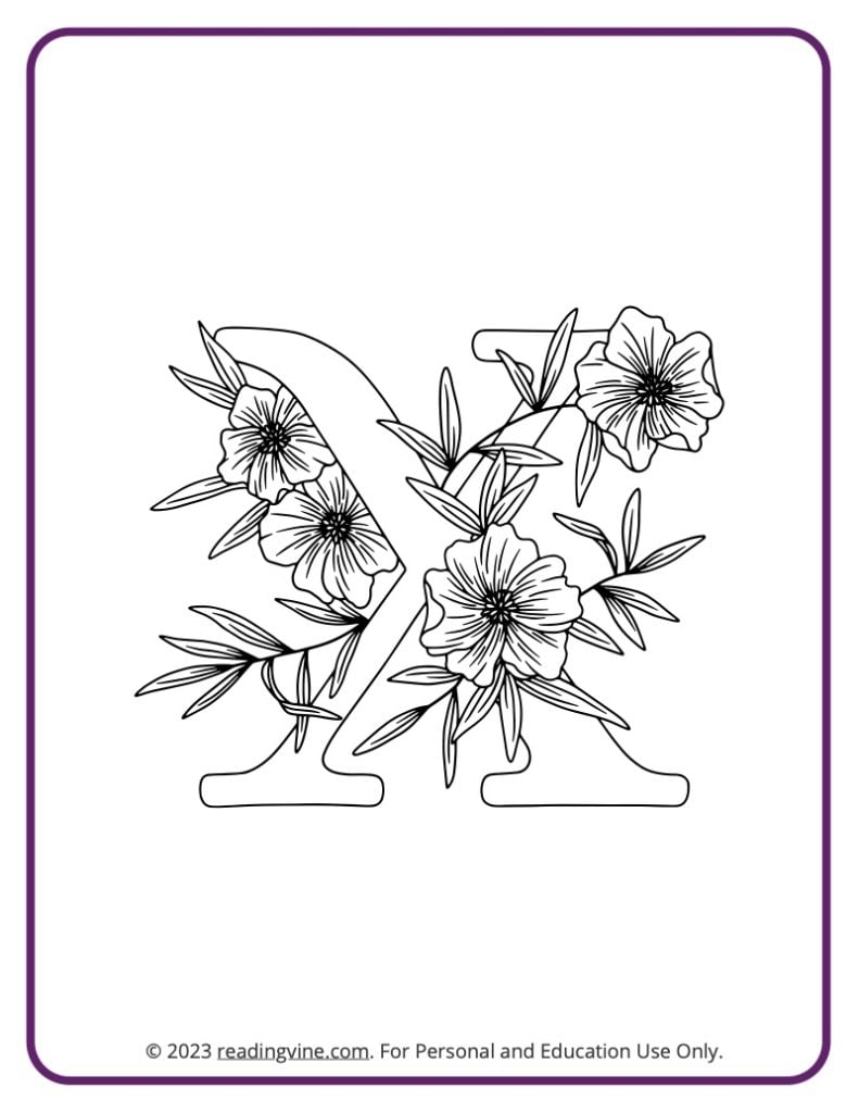 ABC Coloring Page - Floral Theme