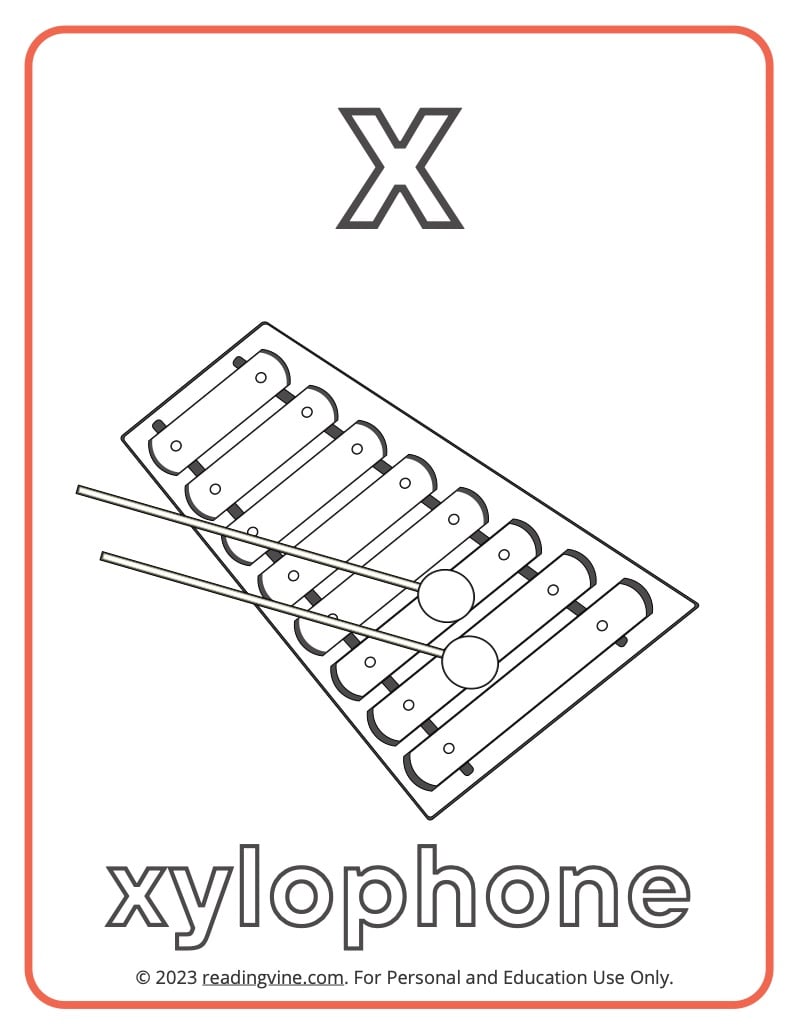 Learning the Alphabet - Lowercase X Printable Coloring Sheet