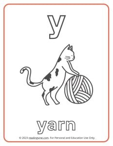Learning the Alphabet - Lowercase Y Printable Coloring Sheet