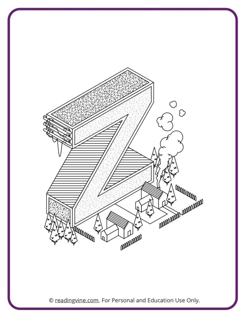 Letter Z Coloring Page - Architect Theme