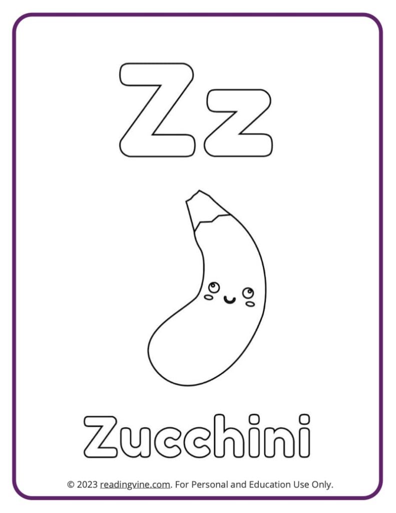 Letter Z Coloring Sheet - Fruits and Veggies