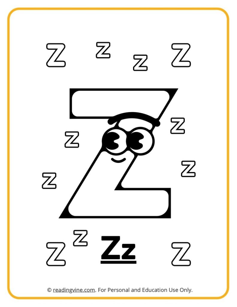 Letter Z Coloring Sheet - Googly Eyes