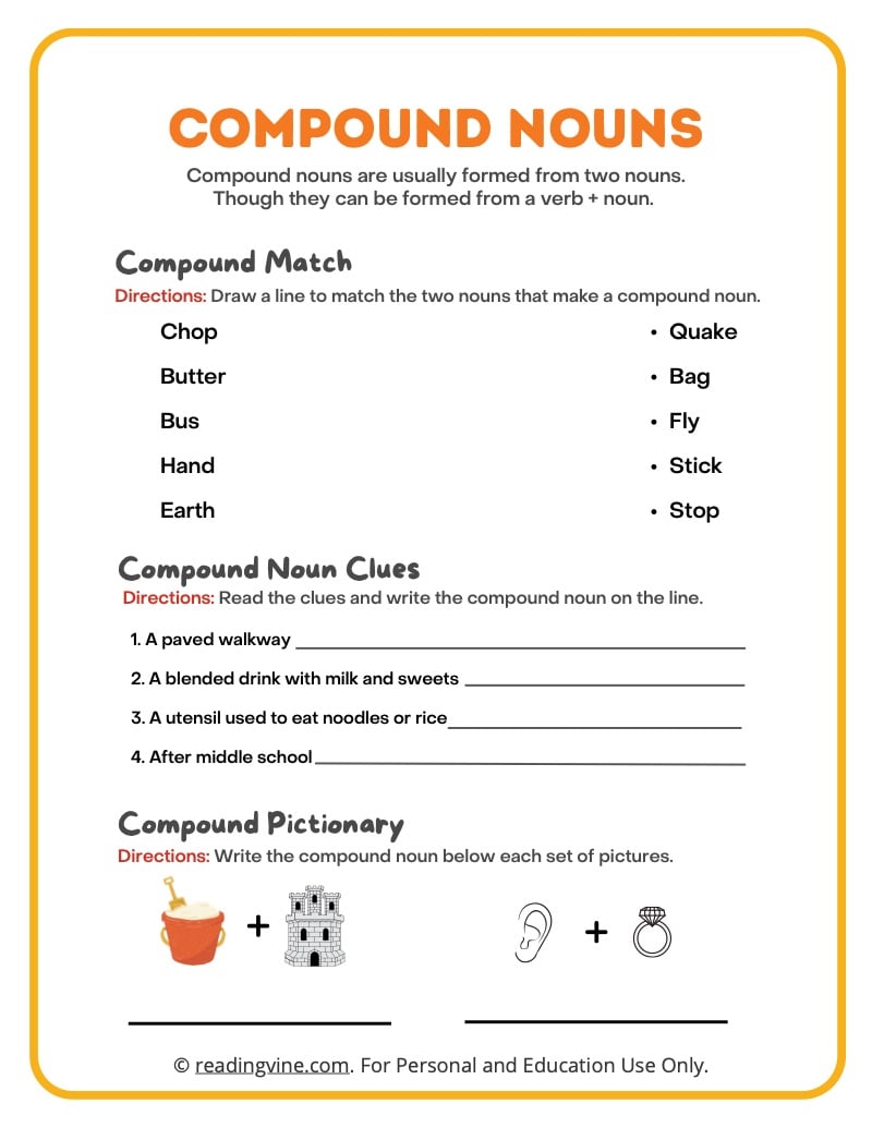Compound Nouns Printable Activity