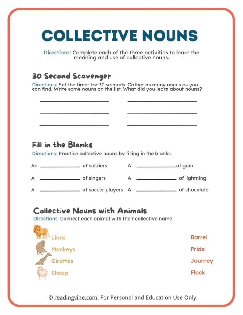 Practice Collective Nouns Activity-image - ReadingVine