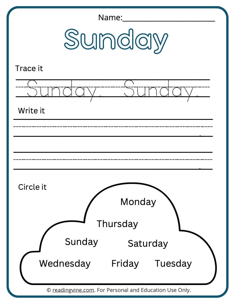 Days of the Week – 1 Worksheet  School worksheets, First grade