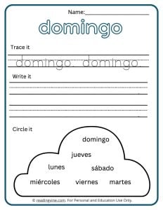 Trace and Write the Days of the Week in Spanish