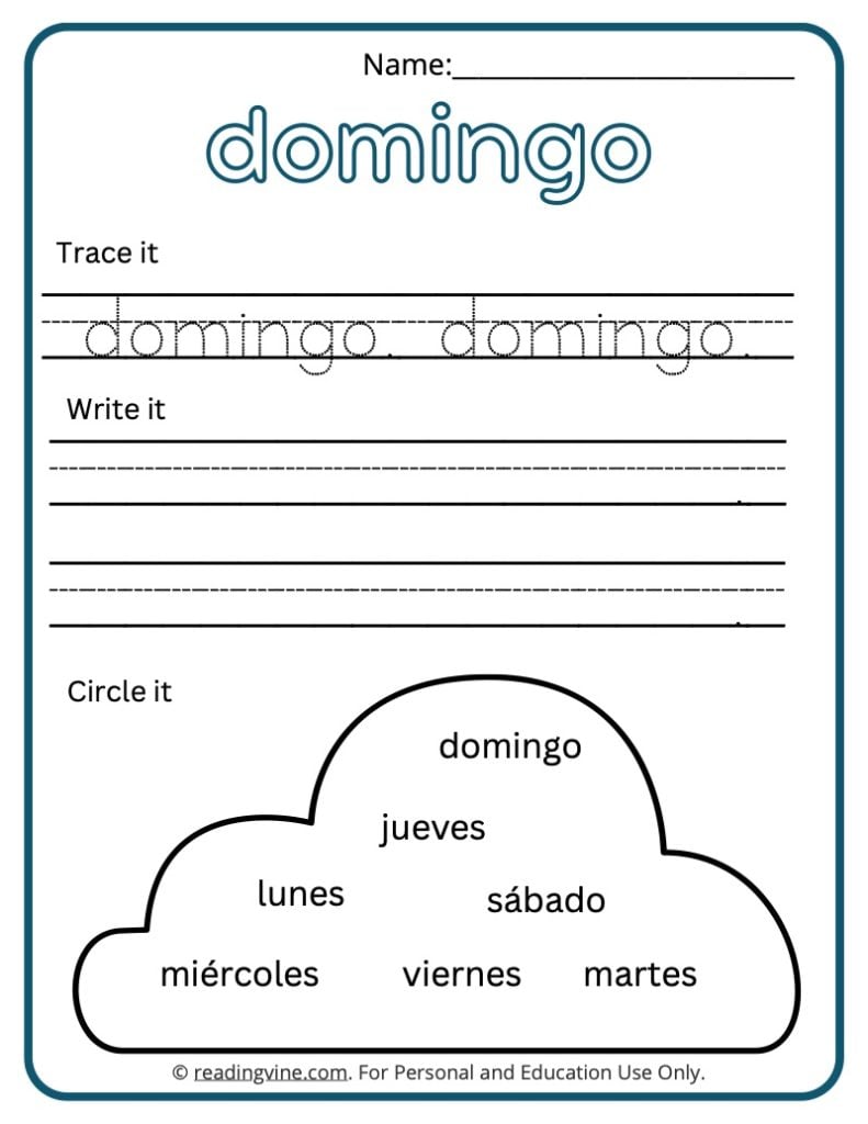 (Spanish) Trace, Write and Circle the Day of the Week