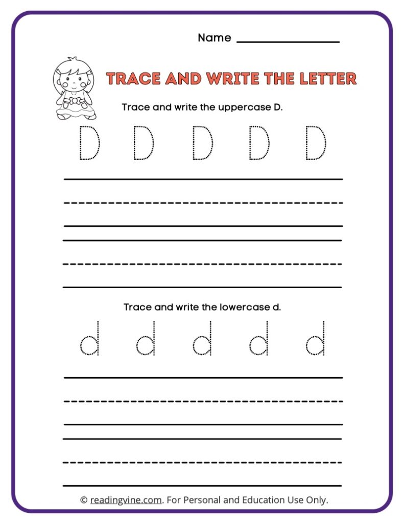 Tracing and Writing the Letter D Worksheet