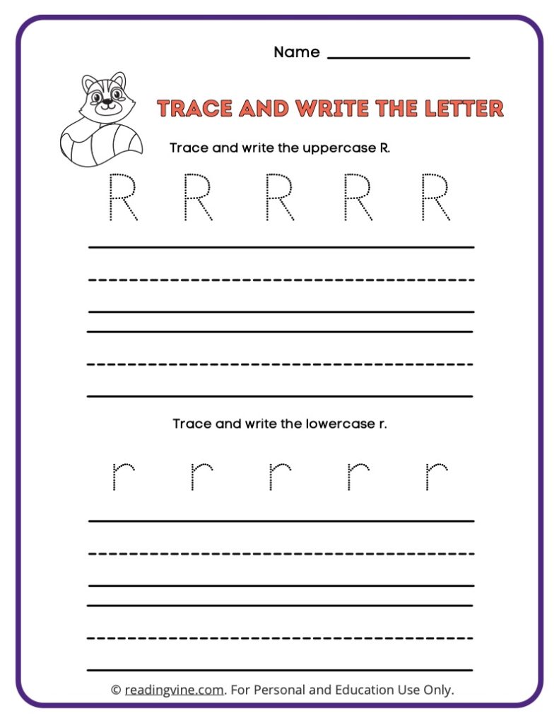 Tracing and Writing Letter R Worksheet