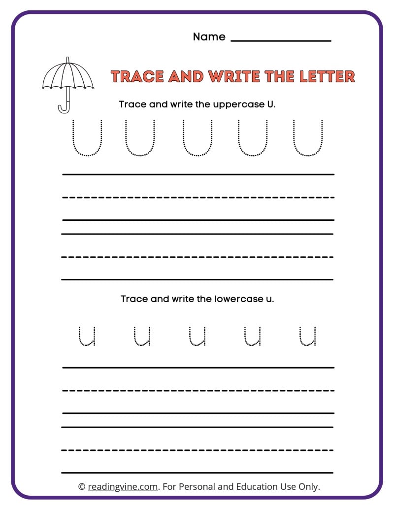 Tracing and Writing the Letter U