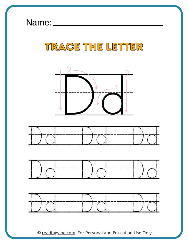 Tracing the alphabet letter D