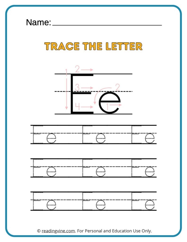 Tracing the Alphabet Letter E Activity