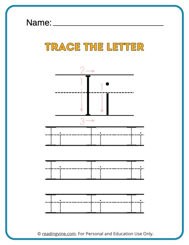 Tracing the Alphabet Letter I Activity