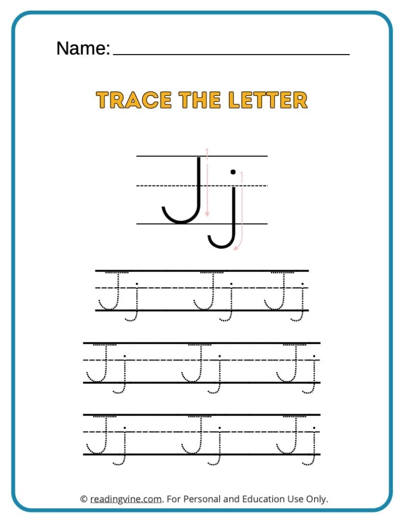 Tracing the Alphabet Letter J Activity