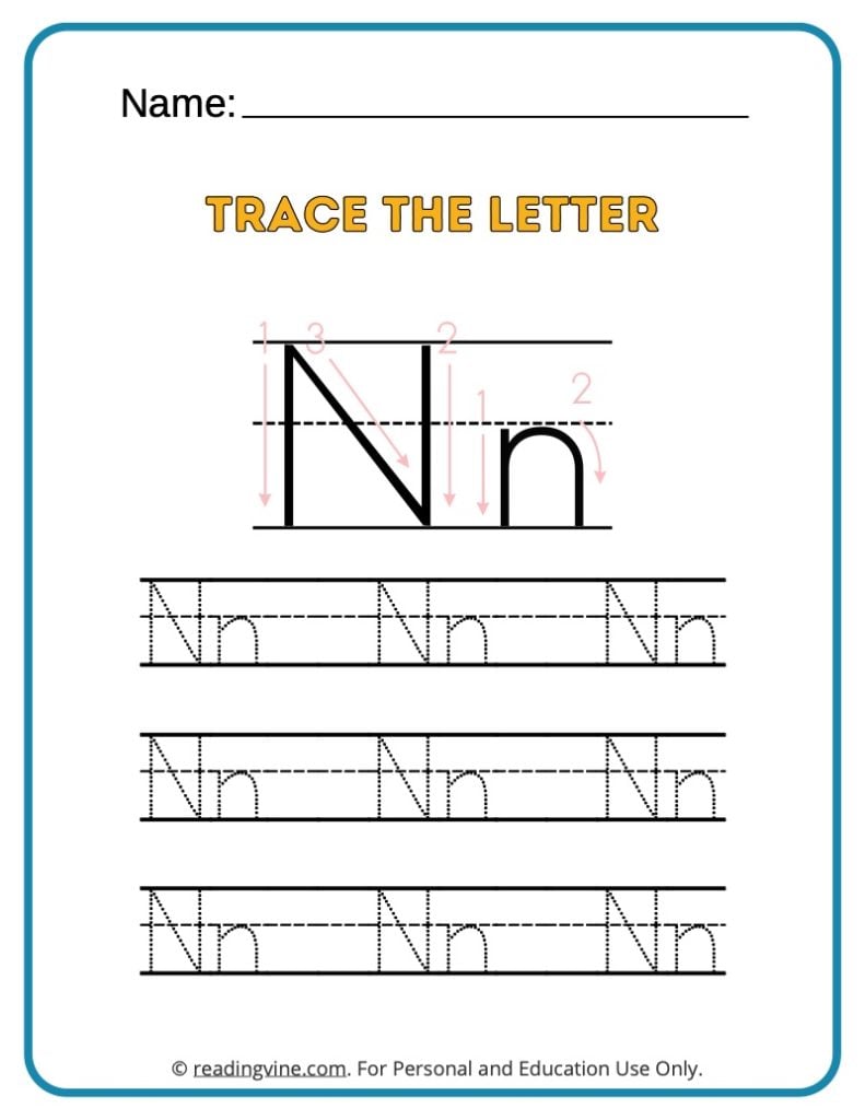Tracing the Alphabet Letter N Activity