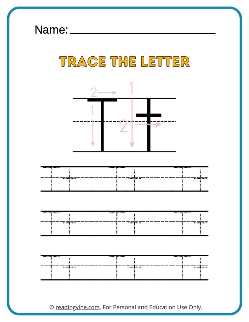 Tracing the Alphabet Letter T Activity