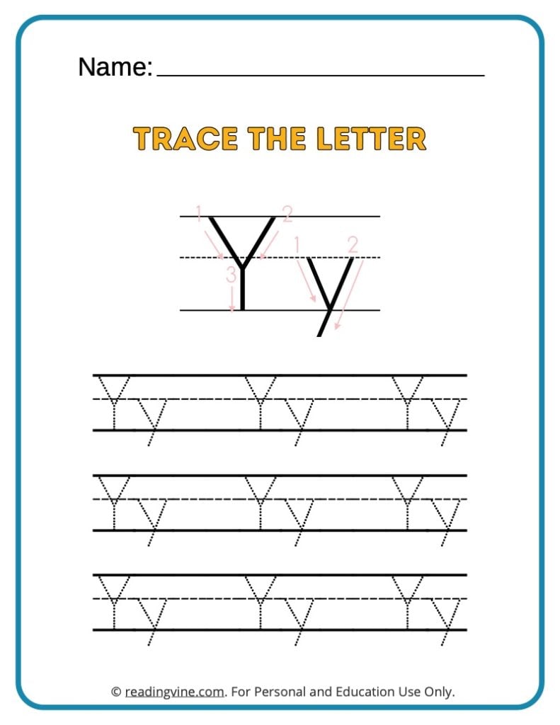 Tracing the Alphabet Letter Y Activity