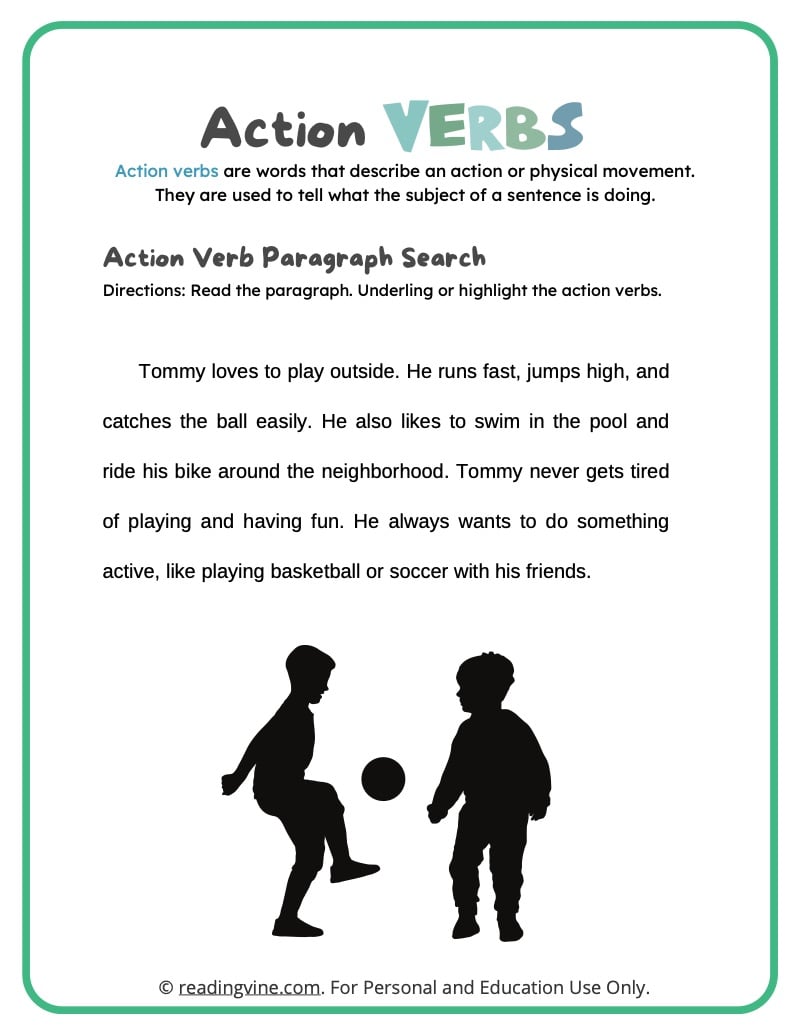 Action Verb Worksheet