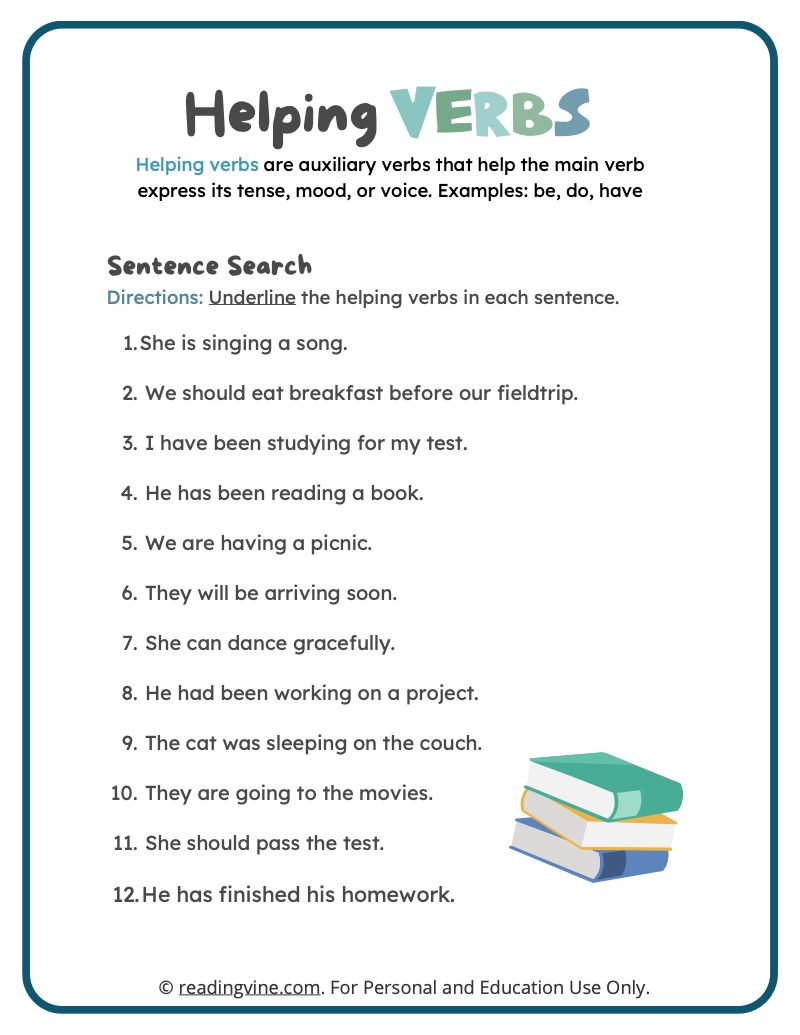 Helping Verbs Worksheets Definition Examples ReadingVine