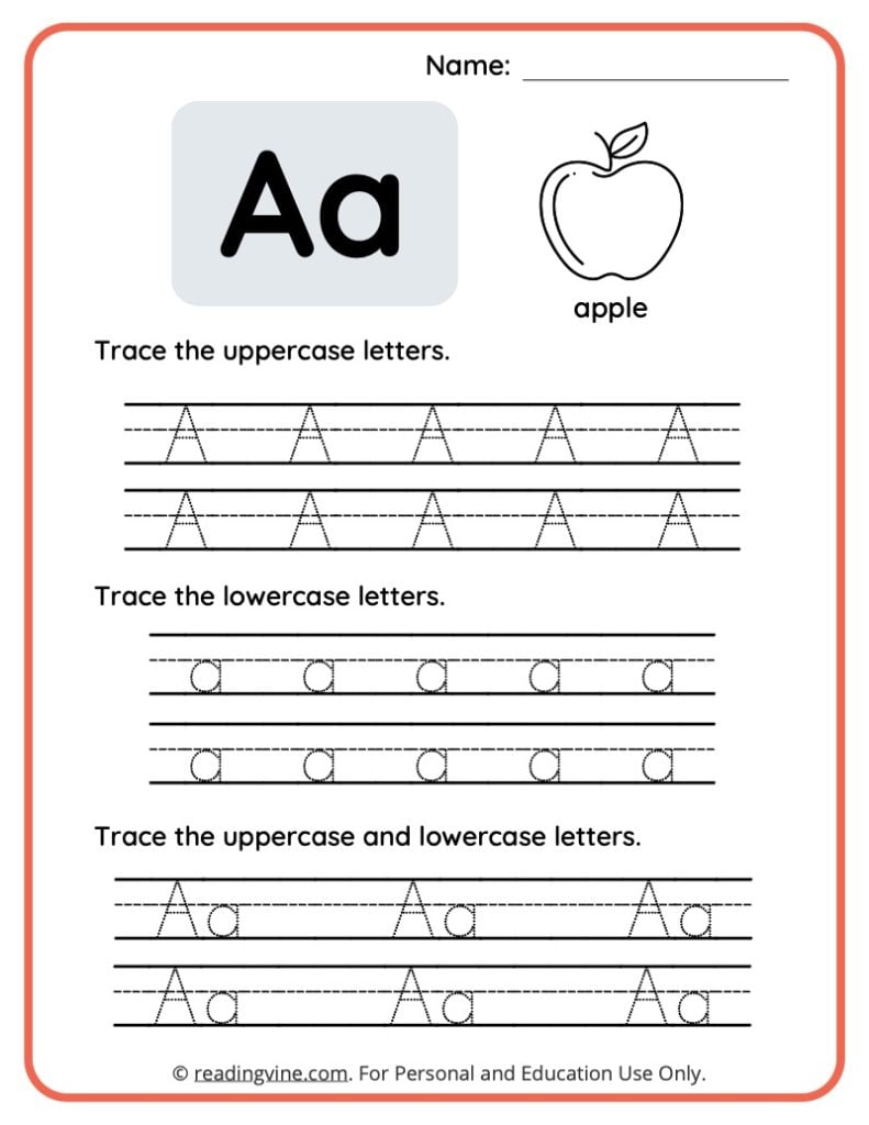 Uppercase and Lowercase Letter A Tracing