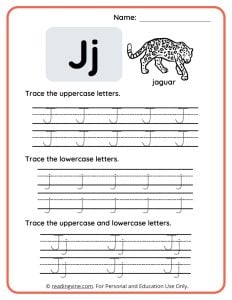 Uppercase and Lowercase Letter J Tracing Worksheet