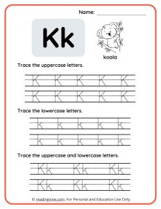 Uppercase and Lowercase Letter K Tracing Worksheet