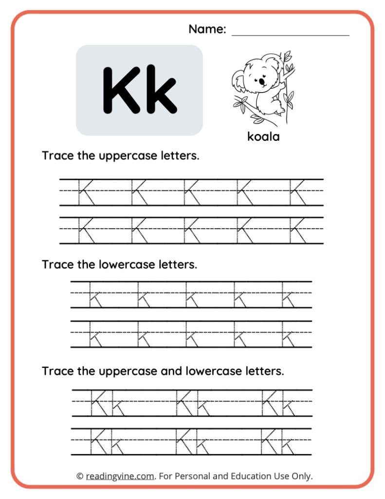 Letter K Tracing Worksheet