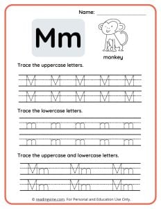 Uppercase and Lowercase Letter M Tracing Worksheet