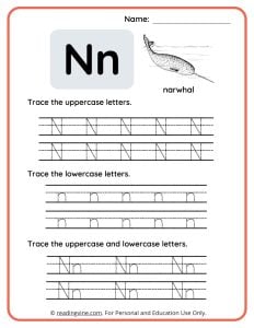 Uppercase and Lowercase Letter N Tracing Worksheet