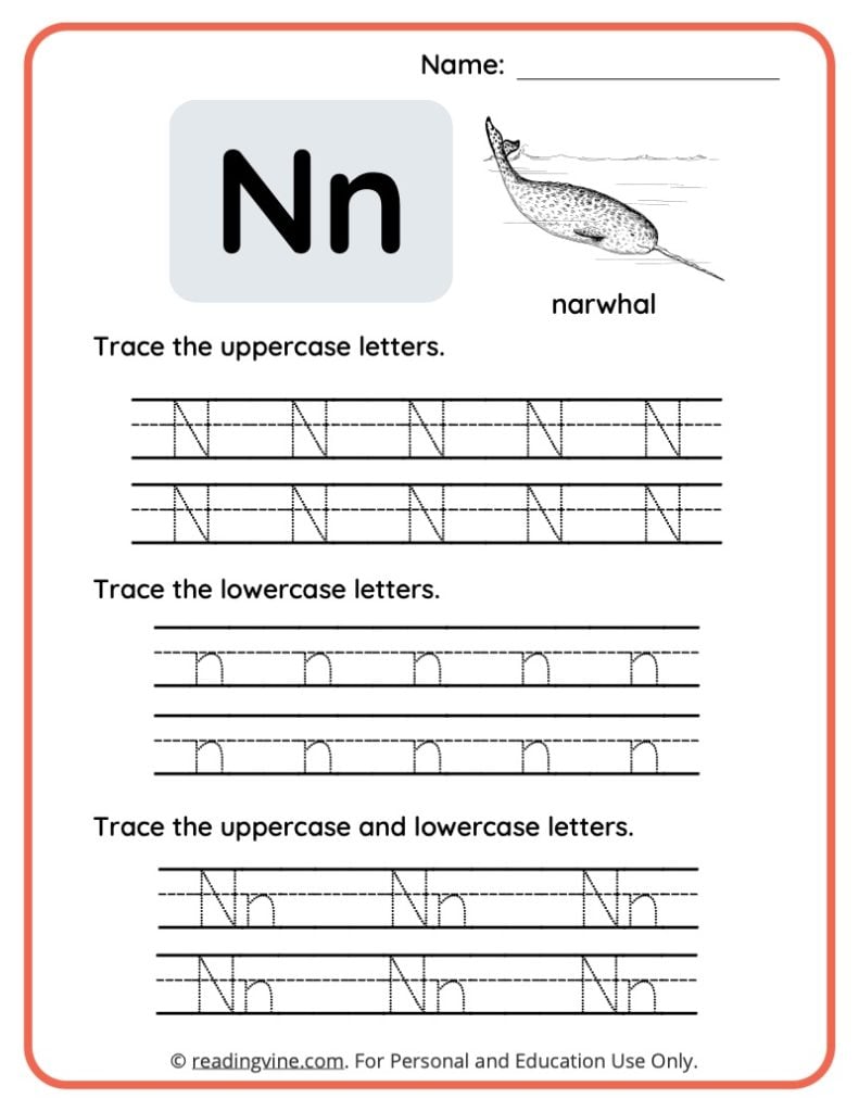 Letter N Tracing Worksheet