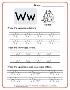 Uppercase and Lowercase Letter W Tracing Worksheet