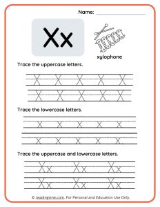 Uppercase and Lowercase Letter X Tracing Worksheet