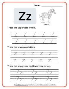 Uppercase and Lowercase Letter Z Tracing Worksheet