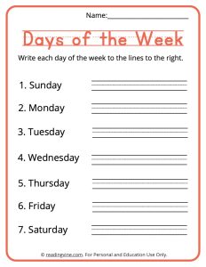 Write Each Day of the Week - Days of the Week Worksheet