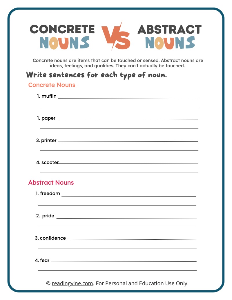 Abstract Noun Worksheets Definition And Examples ReadingVine