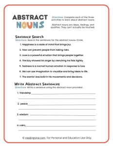 Find the Abstract Nouns Sentence Activity