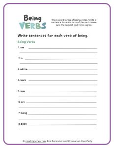 State of Being Verbs Worksheet
