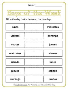 Write the Missing Day of the Week in Spanish - Days of the Week Worksheet