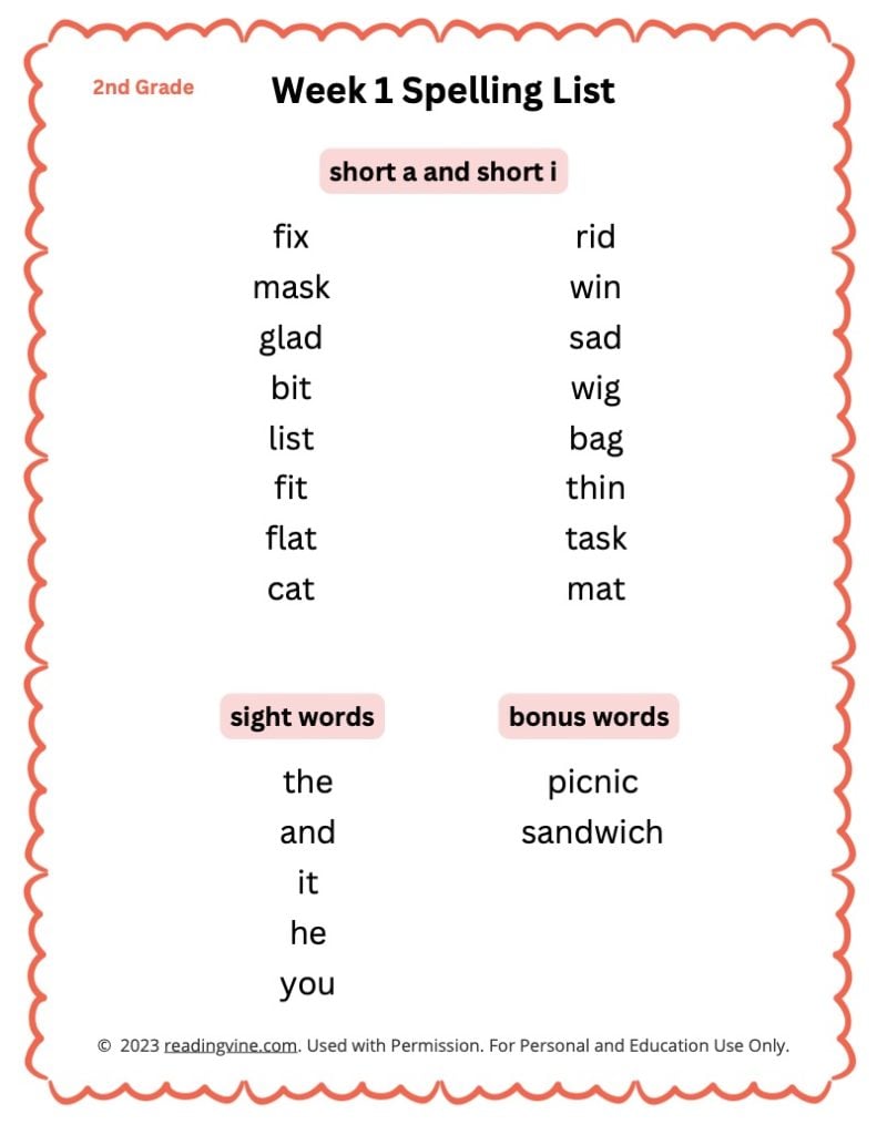 Week 1 Spelling List