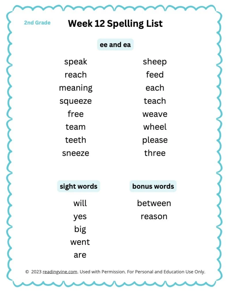 Week 12 Spelling List