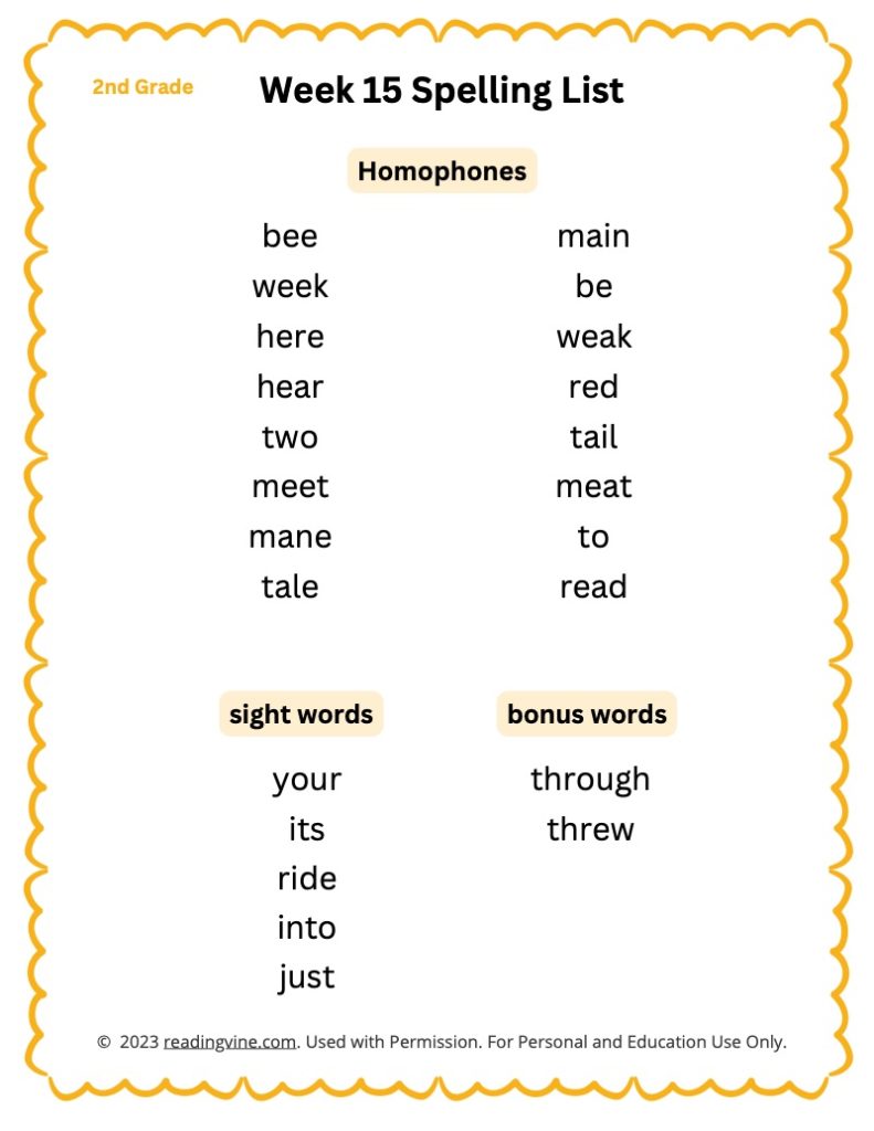 Week 15 Spelling List