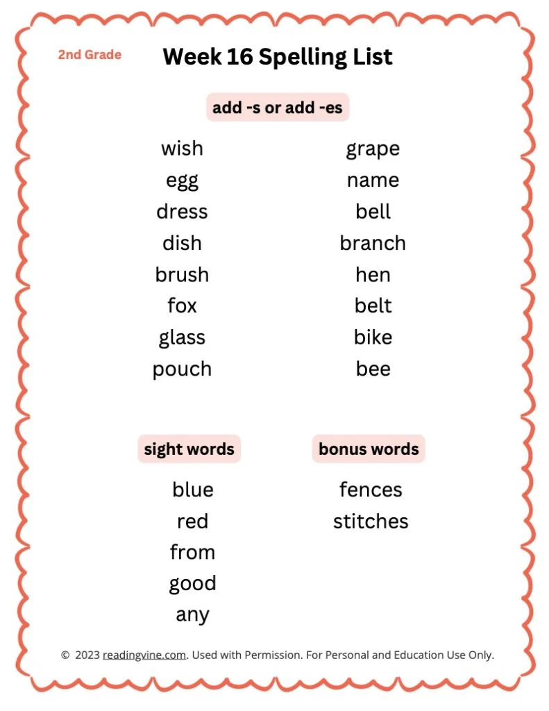 Week 16 Spelling List